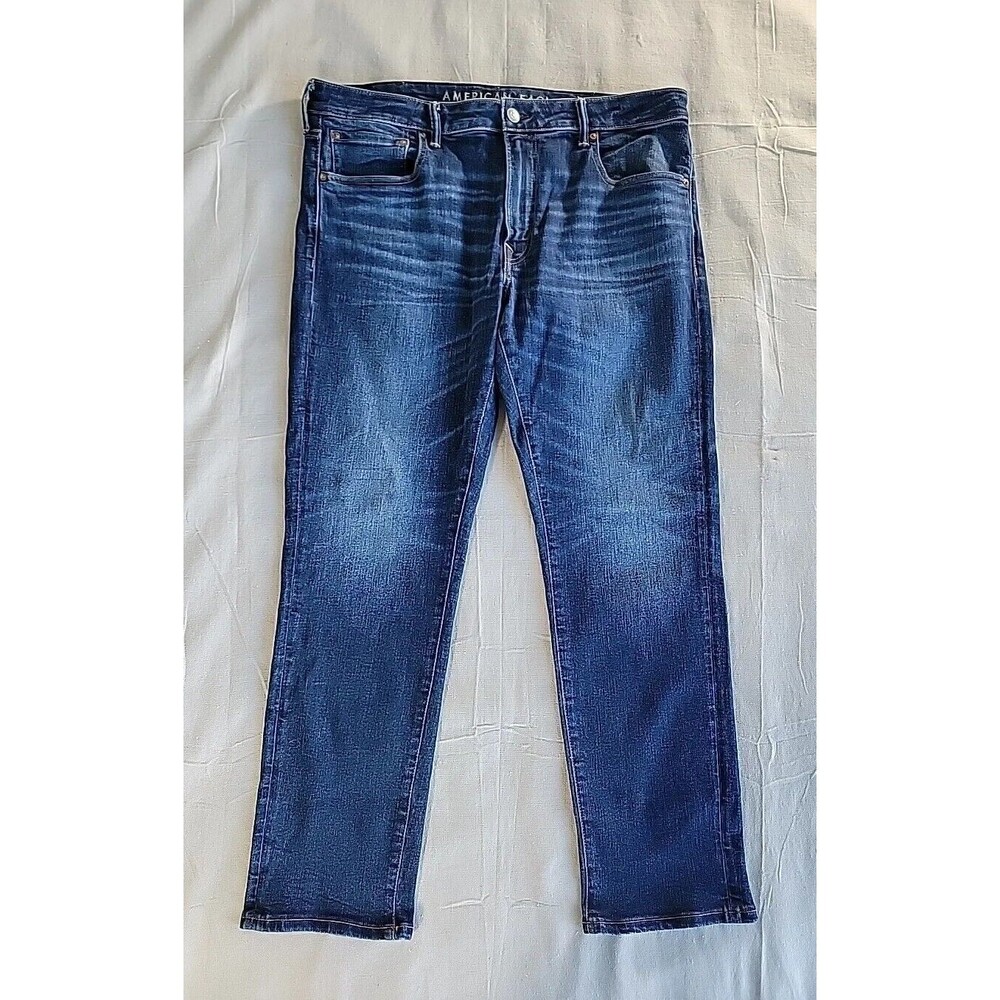 American Eagle Slim Jeans Mens 38x30 Blue Denim Stretch Whiskered Casual Fit